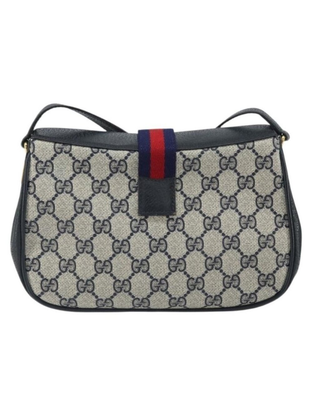 Authentic GUCCI GG Supreme Sherry Line Shoulder Bag PVC Navy Gold - Picture 9 of 16